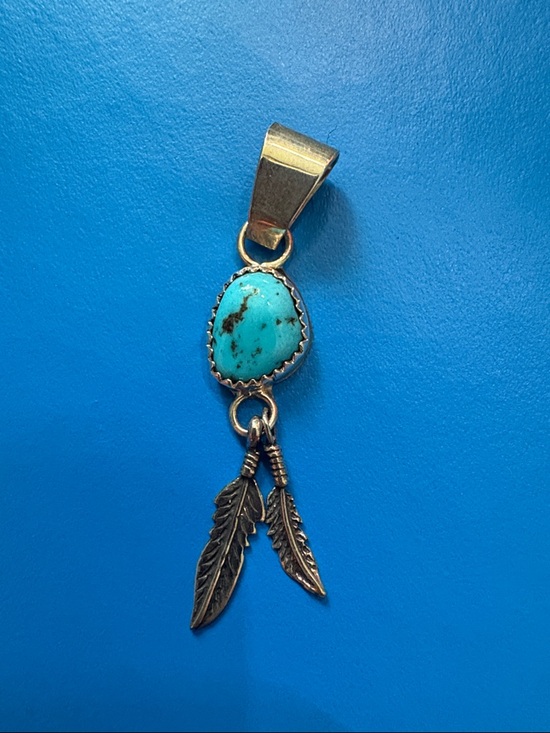 Jewelry - Navajo A. Johnson Made Sterling Silver & Turquoise Feather Pendant